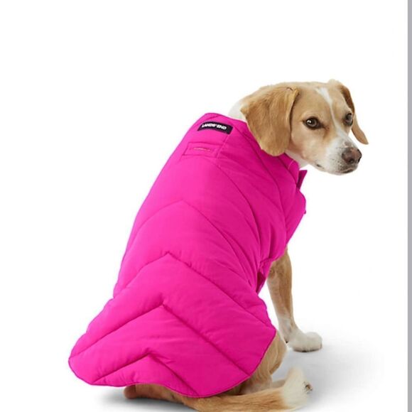 Land’s End Dog Puffer Quilted Vest adjustable Velcro rare Deep Pink Size Large - Picture 1 of 16